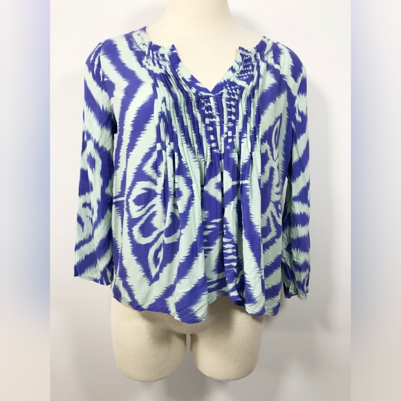 Anthropologie " Vanessa Virginia" Blue & Mint Top - Picture 1 of 8